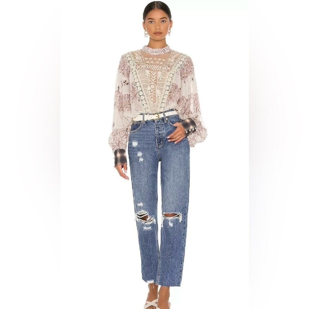 NWT FP We The Free Georgine CRVY Distressed Mom Jean in West End Blue Plus Sz 35 - Picture 4 of 15